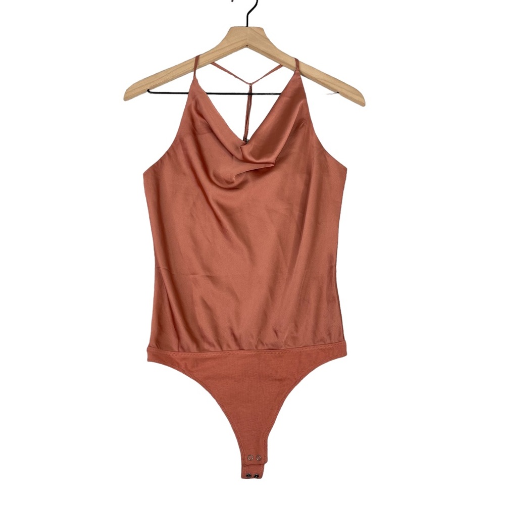 Abercrombie & Fitch Bodysuit Small Cowl Neck Strappy Satin Thong Bodysuit Snaps
